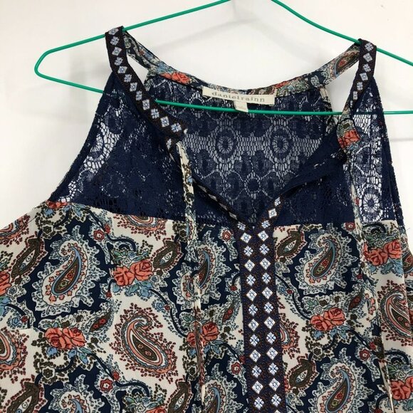 Daniel Rainn paisley navy  coral halter boho maxi dress Medium - Picture 5 of 14